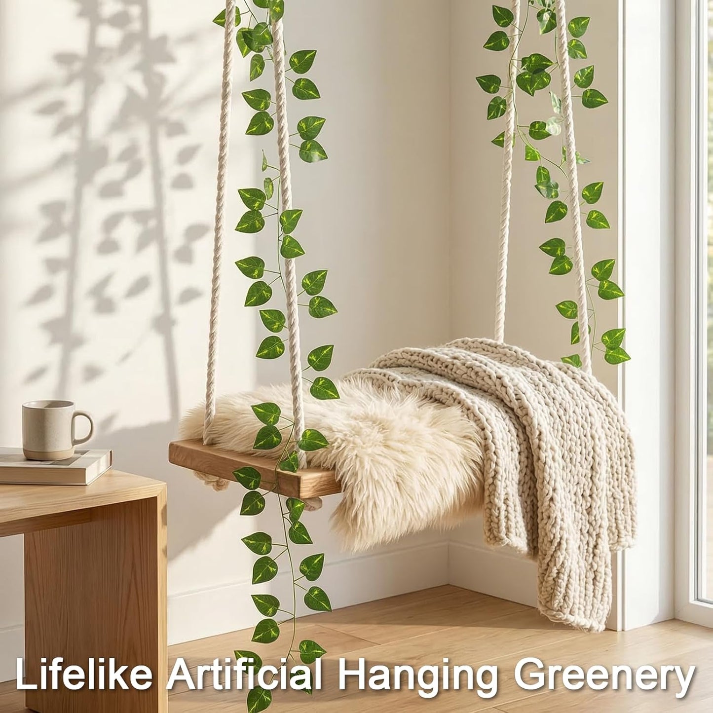 Suddus Artificial Pothos Leaves - 33 Feet Greenery Hanging Garland for Home, Office & Wedding Decor