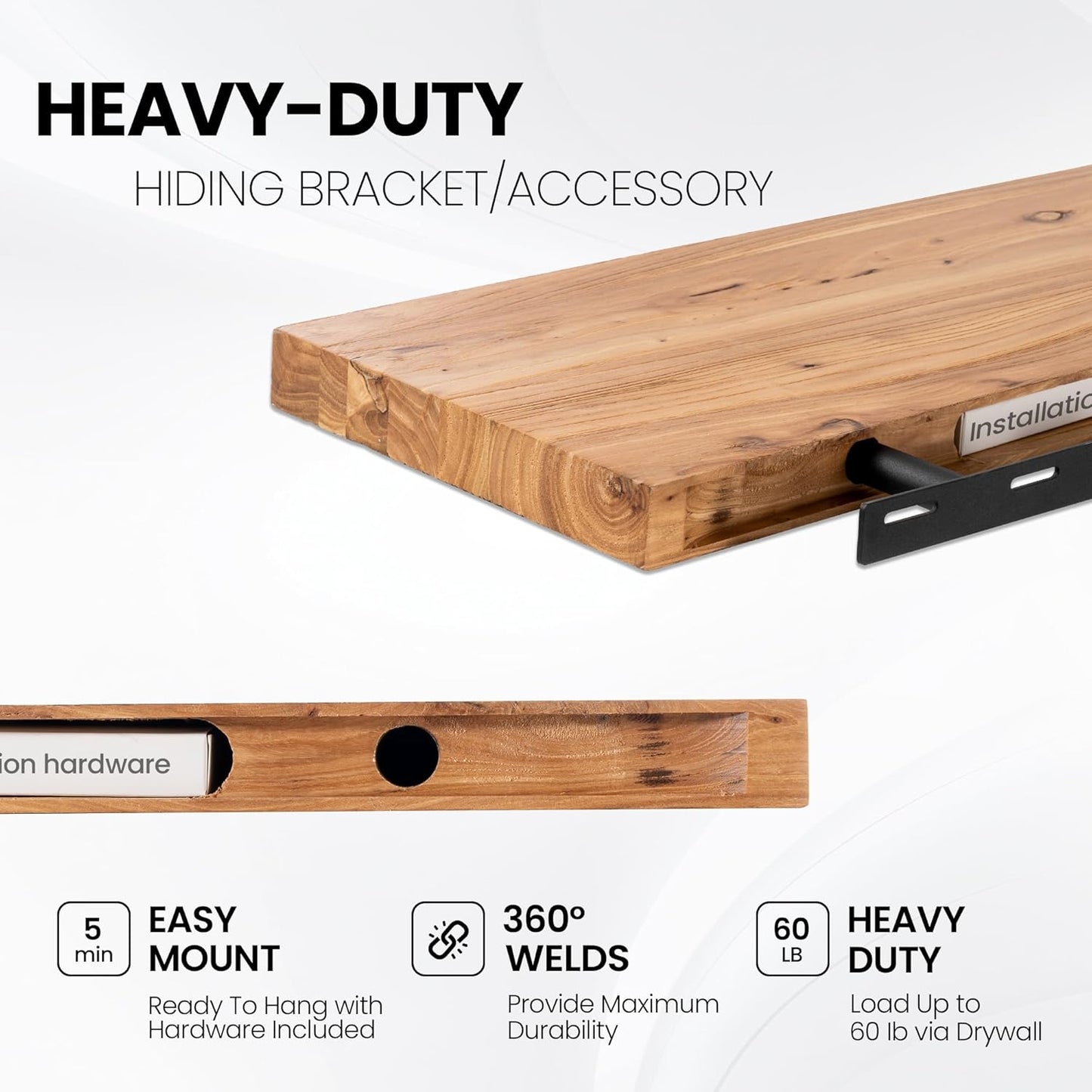 Rustic Elm Wood Floating Shelves by [Brand Name] - Heavy-Duty Live-Edge Design, 36"x9.3", Set of 2 for Home Decor
