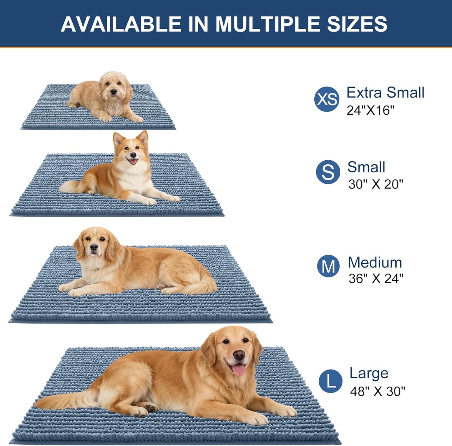 OLANLY Dog Door Mat - Ultra Absorbent Chenille Mud Doormat | Non-Slip & Washable 24x16, Airy Blue