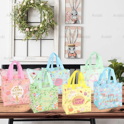 Aviski 6PCS Happy Easter Egg Hunt Bags Bunny Carrot Chick Egg Gift Bag with Handles, Easter Treat Bags, Non-Woven Gifts Wrapping, Spring Party Supplies
