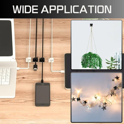 KGROTE Cable Clips - 100PCS Strong Adhesive Wire Holders for Desk, Wall & Car | Black Medium Size