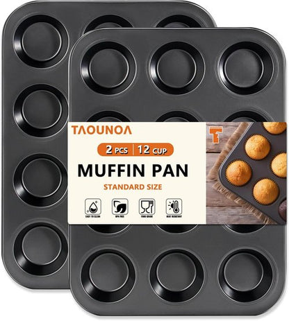 Heavy Duty Steel Muffin Tin Set - 12-Well Nonstick Cupcake Pans | Set of 2