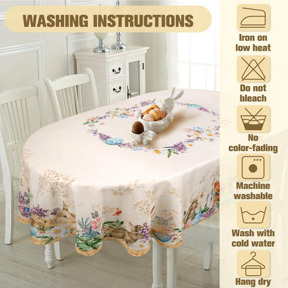 uwdfnwuif Easter Oval Tablecloth 60" x 120" Waterproof Fabric Spring Easter Bunny Table Cloths for Indoor Outdoor Kitchen Dining