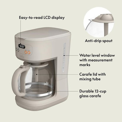 BELLA 12-Cup Programmable Coffee Maker - Easy LCD Display, Auto Shutoff, Reusable Accessories, 900 Watts
