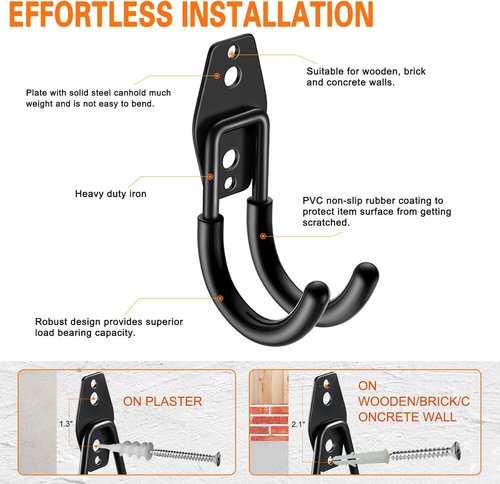 HUPBIPY Heavy Duty Garage Hooks - J Shaped Wall Mounted Storage System for Tools & Bikes | 6 Pack