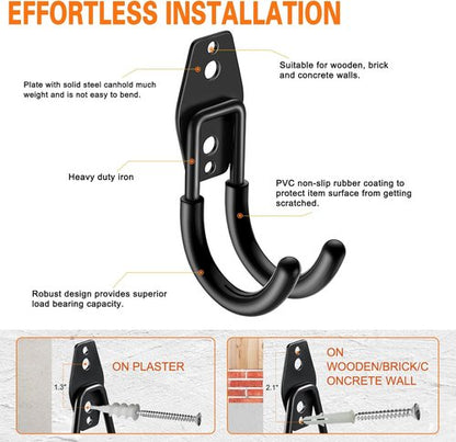 HUPBIPY Heavy Duty Garage Hooks - J Shaped Wall Mounted Storage System for Tools & Bikes | 6 Pack
