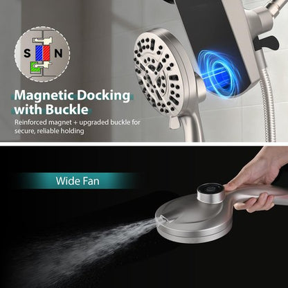 Rain Shower Head with Handheld: Foldable High Pressure Shower Heads with Handheld Spray Combo, 9 Spray Settings/Modes Hand Held Showerhead Dual Rainfall Shower Head Built-in Magnetic Docking and Jets