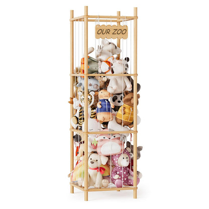 SpaceAid Stuffed Animal Storage Organizer - Large Capacity Plush Toy Holder for Playroom | 15.8" Wide, Natural Finish