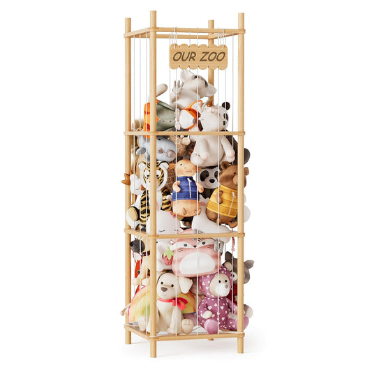 SpaceAid Stuffed Animal Storage Organizer - Large Capacity Plush Toy Holder for Playroom | 15.8" Wide, Natural Finish