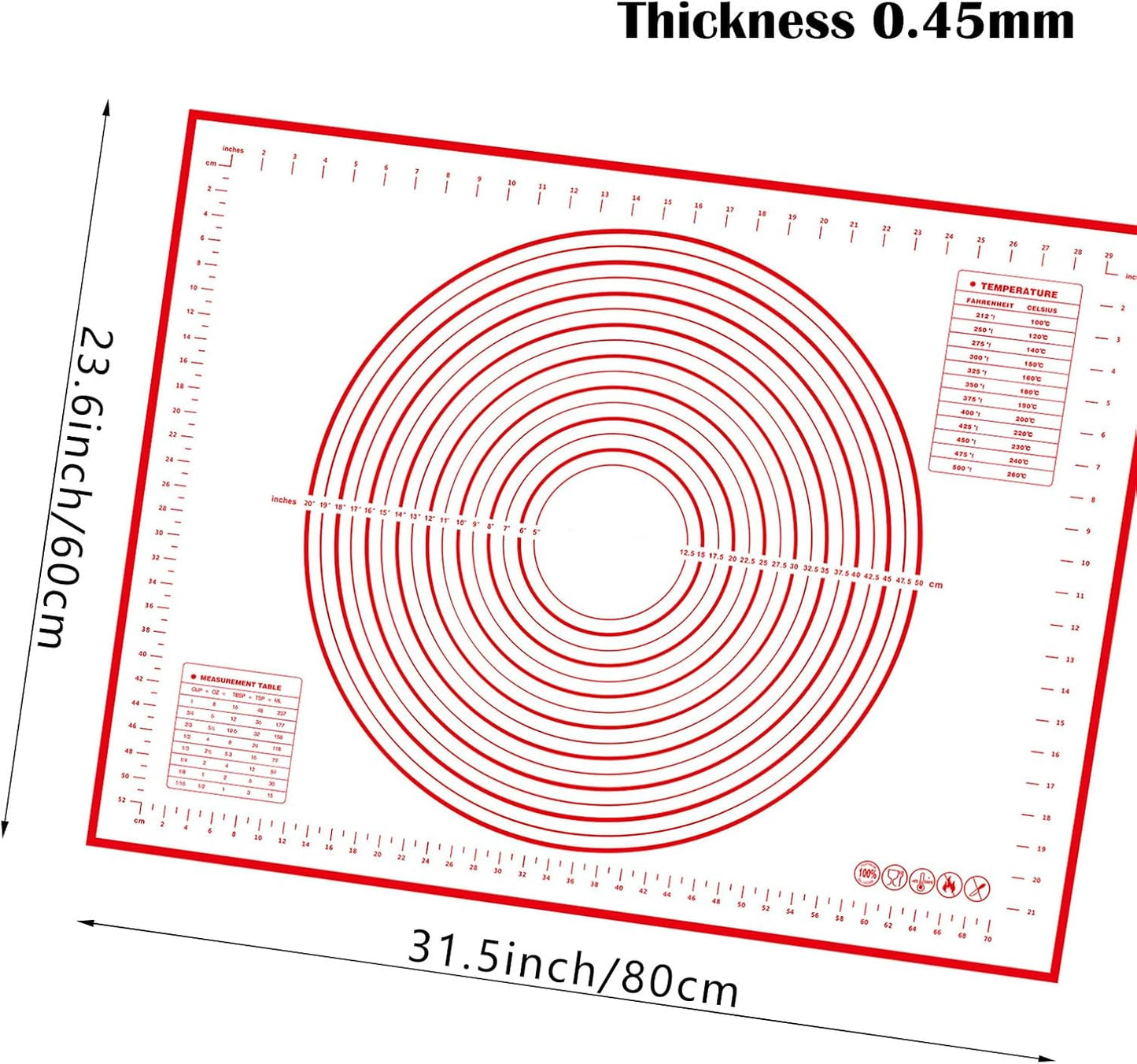Skiennix Silicone Baking Mat - 32x24" Red Pastry Dough Kneading Sheet for Sourdough Bread