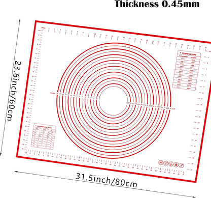 Skiennix Silicone Baking Mat - 32x24" Red Pastry Dough Kneading Sheet for Sourdough Bread