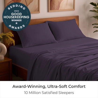 Mellanni Full Sheets Set - 4 PC Iconic Collection Bedding - Hotel Luxury, Extra Soft, Cooling Bed Sheets - Wrinkle, Fade, Stain Resistant (Full, Purple)