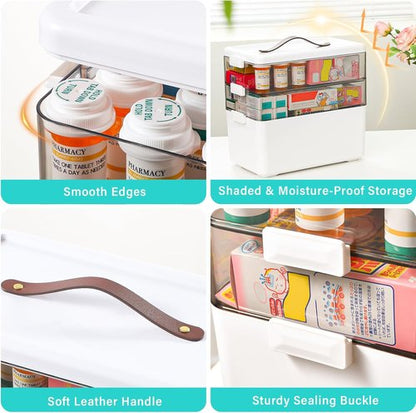 Homaigie Extra Tall 3-Tier Medicine Cabinet Organizer - Portable Storage Box with Leather Handle for Home & Travel