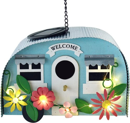 BAYN Bird Houses for Outside - Decorative Hummingbird Nest with 10 LED Solar String Lights | Garden Decor