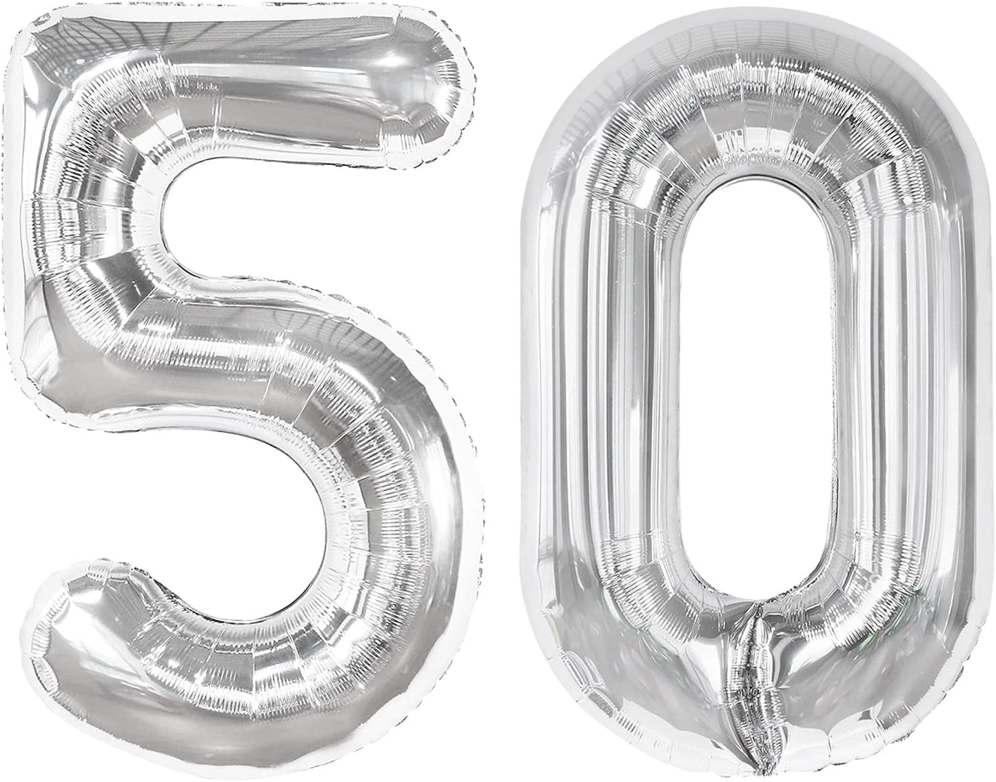 Silver Number 50 Balloon - 40 Inch Giant Foil Balloon for 50th Birthday Party Decorations