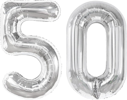 Silver Number 50 Balloon - 40 Inch Giant Foil Balloon for 50th Birthday Party Decorations