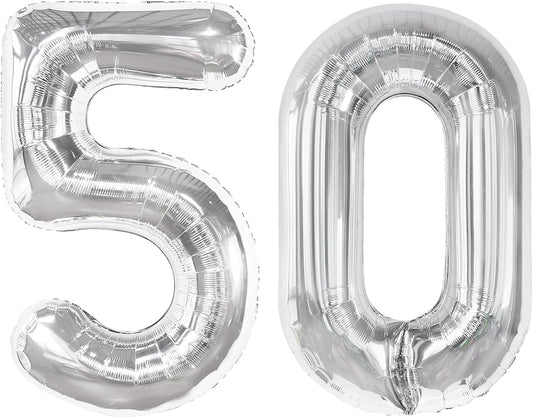 Silver Number 50 Balloon - 40 Inch 50th Birthday Decorations for Kids & Adults | Elegant Silver Party Supplies