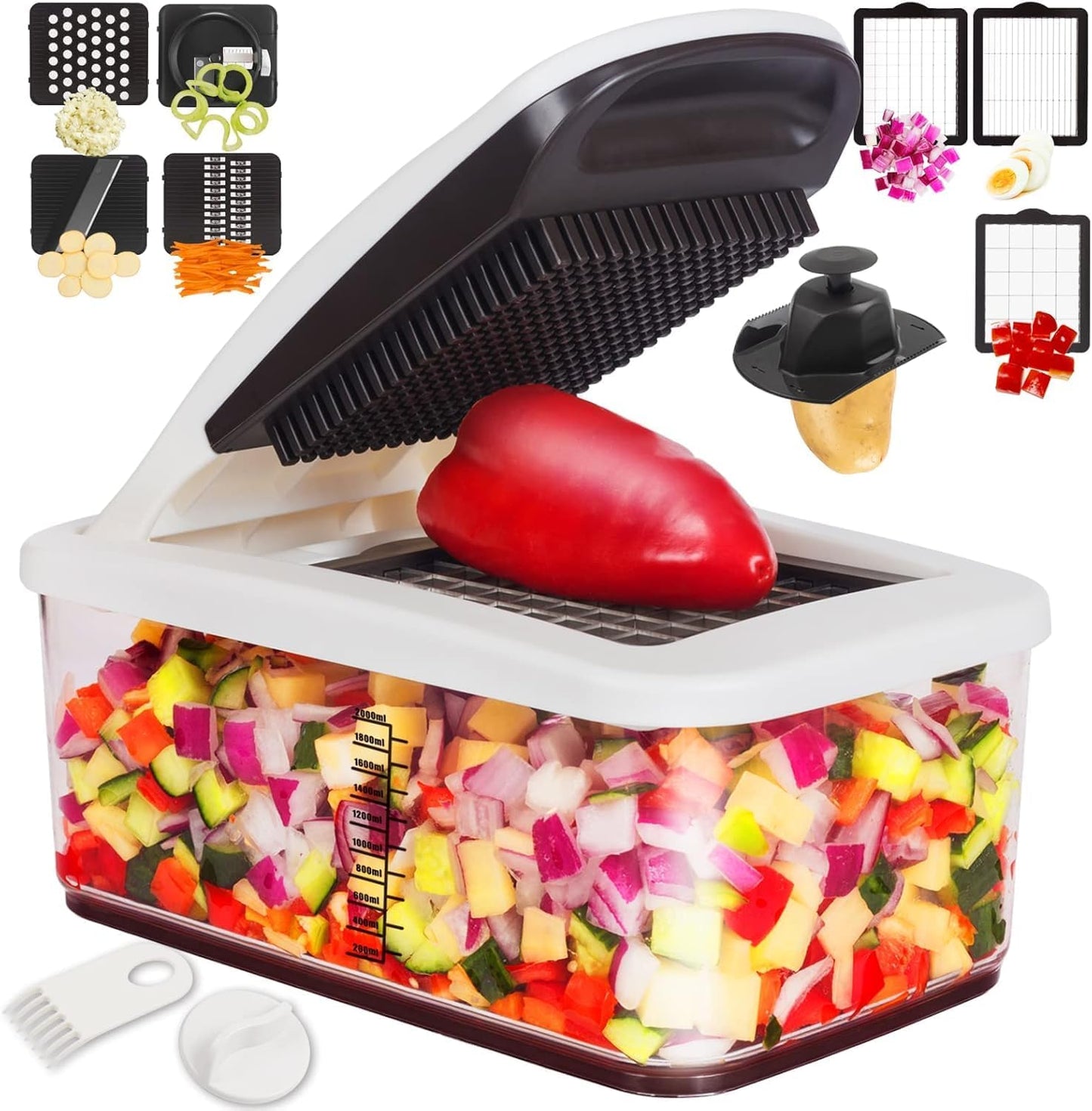 RüK Vegetable Chopper - Extra Large 10-in-1 Multifunctional Food Cutter with 6 Blades & 4 Spiralizers