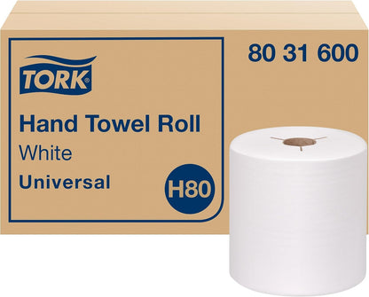 Tork Hand Towel Roll - 100% Recycled Fiber, Universal Fit, 6 Rolls x 630 ft - White, H80