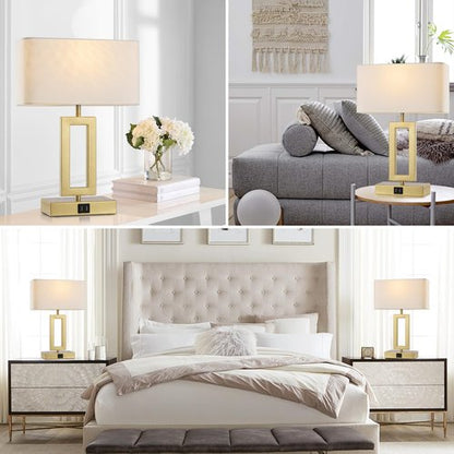 gernehop Gold Table Lamps Set of 2 with Dual USB Ports,3-Way Dimmable Touch Control Bedside Lamps,Modern Bedroom Table Lamp for Living Room,Nightstand LED Bulbs Included