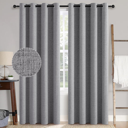 MIULEE Blackout Curtains - 100% Thermal Insulated Linen Texture - Grey Room Darkening Drapes | 52x108 Inch (2 Panels)