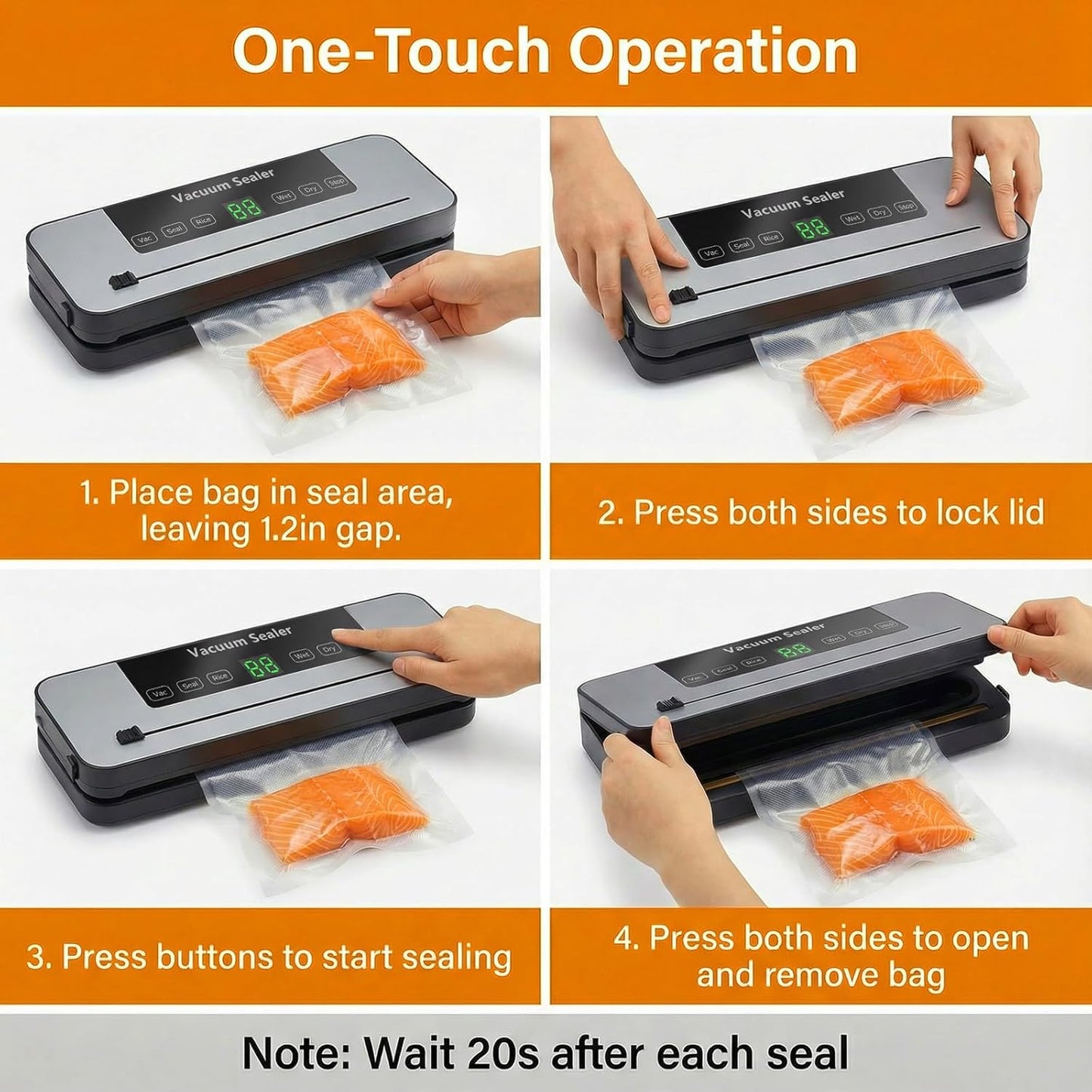 Vacuum Sealer Machine - 6-in-1 Automatic Food Sealer with Built-in Cutter & 30 Storage Bags | Compact for Freezer Preservation