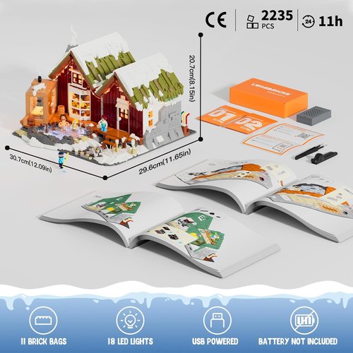 LUMIBRICKS Spa-Cabin Winter Lighting Building Bricks Set - 2235 Pcs LED Christmas Village Model for Families