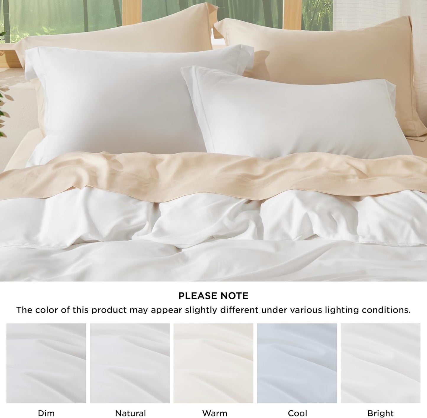 Bedsure Bamboo Duvet Cover Set - Lightweight & Silky Queen Size Comforter Cover for Hot Sleepers | Pure White