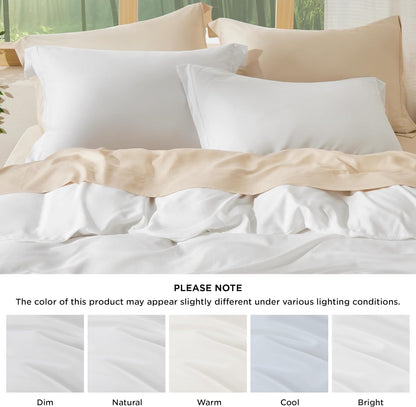Bedsure Bamboo Duvet Cover Set - Lightweight & Silky Queen Size Comforter Cover for Hot Sleepers | Pure White