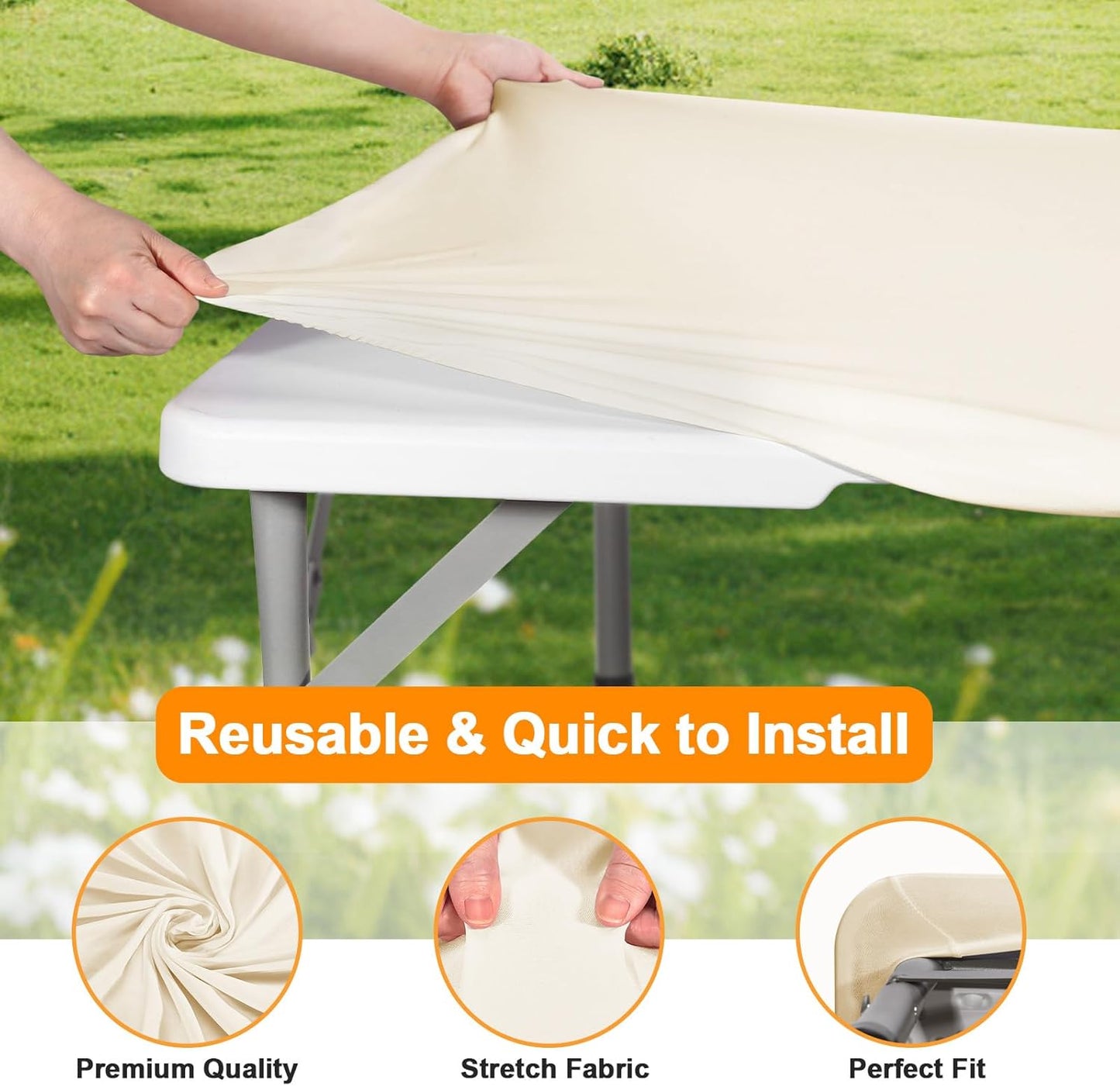 Stretchy Spandex Table Cover by [Brand Name] | 34" x 34" Ivory Fitted Tablecloth - Washable & Wrinkle-Resistant for Indoor/Outdoor Events