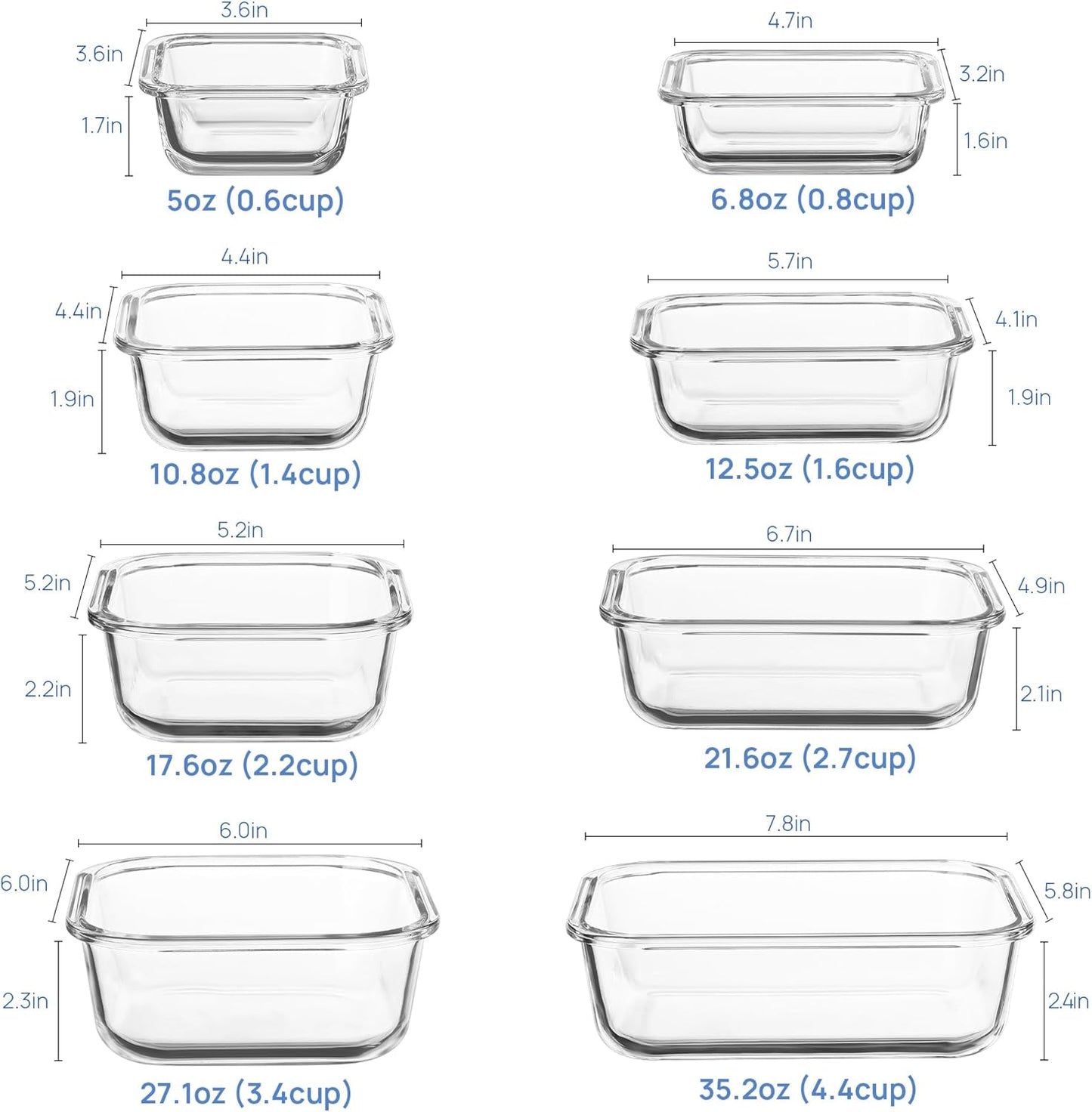 Vtopmart Glass Food Storage Containers - 8 Pack with Airtight Lids | BPA Free, Microwave & Oven Safe