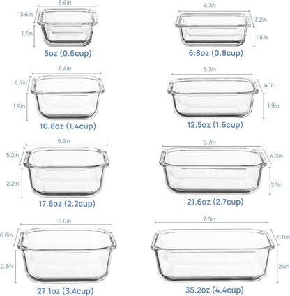 Vtopmart Glass Food Storage Containers - 8 Pack with Airtight Lids | BPA Free, Microwave & Oven Safe