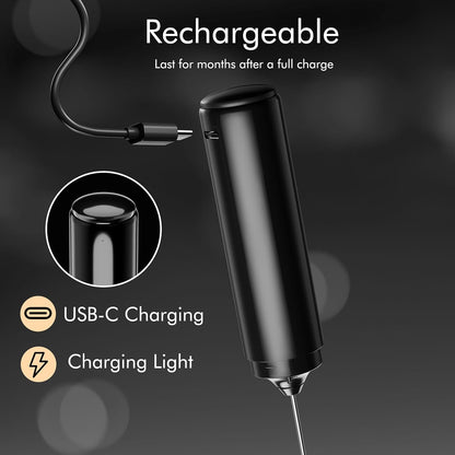 Skiennix Rechargeable Milk Frother - 2-in-1 Electric Whisk for Cappuccino & Latte | Portable Mixer