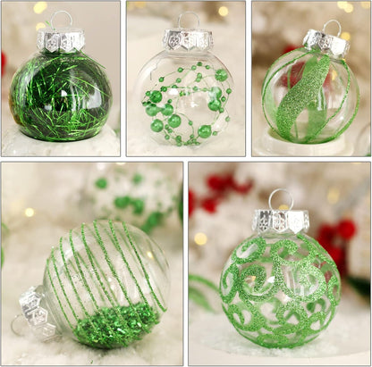 Skiennix Christmas Ornaments Set - 30pcs Shatterproof Green & Clear Baubles for Holiday Decor