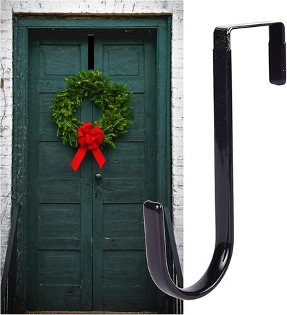 Wreath Hanger for Doors - Carbon Steel Black Over-the-Door Hook for Fall, Christmas & Halloween Decor
