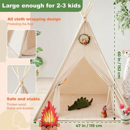 Tiny Land Teepee Tent - Foldable Kids Play Tent with Star Lights | Washable Indoor Decor for Girls & Boys