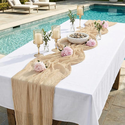 Beige 10 Pack Cheesecloth Table Runner 17 x 108 in - Boho Gauze Decor for Wedding & Party (Variation: Beige+table runner+10 Pack)