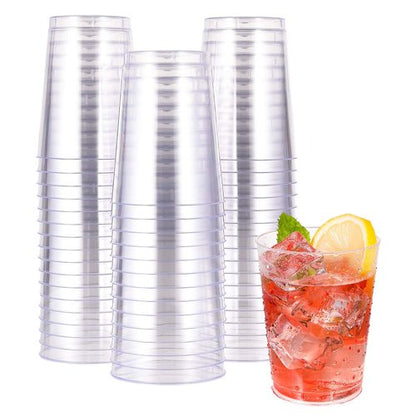 JOLLY CHEF 10 oz Clear Disposable Plastic Cups 50 Pack, Clear Plastic Cups Tumblers, Heavy duty Party Glasses, Disposable Cups for Wedding, Thanksgiving,Halloween,Christmas Party