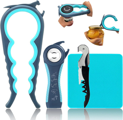 Otstar Jar Opener & Bottle Opener Set - Multi-Function Tool for Seniors with Arthritis | Includes Gripper Pad & Corkscrew