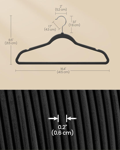SONGMICS Velvet Hangers - 100 Pack Non-Slip Clothes Hangers with Silver Swivel Hooks | Slim Heavy-Duty Black