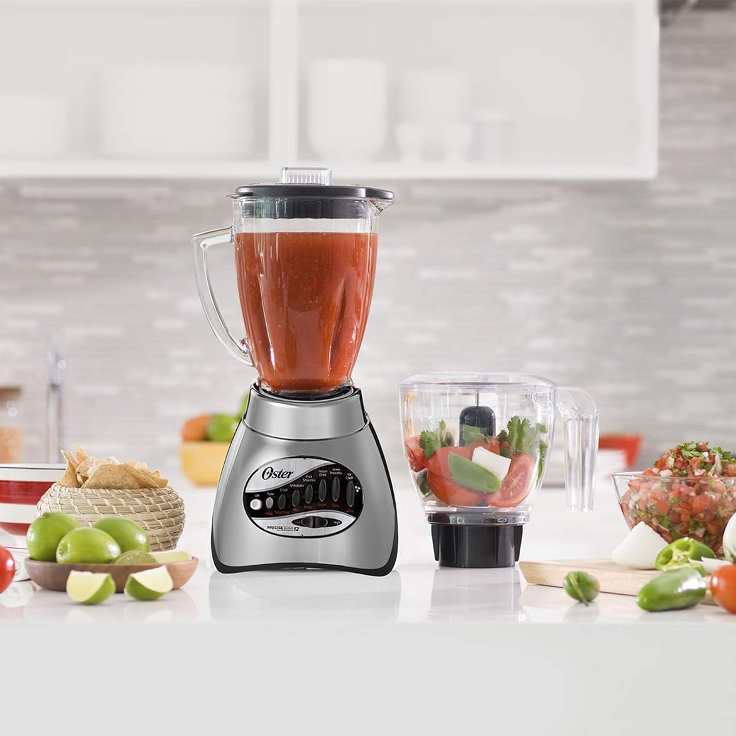 Oster Classic Series Blender - 16-Speed with Food Chopper & 6-Cup Glass Jar | Brushed Nickel Finish