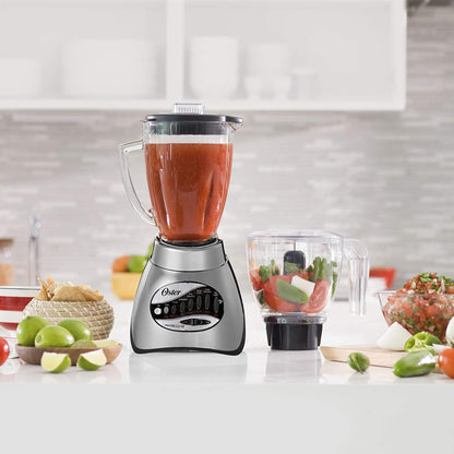 Oster Classic Series Blender - 16-Speed with Food Chopper & 6-Cup Glass Jar | Brushed Nickel Finish