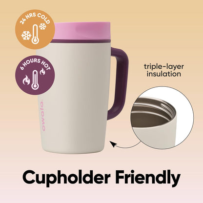 Owala SmoothSip Stainless Steel Travel Mug - 100% Leak Proof, Insulated for Hot & Cold Drinks, 12oz, Pink/Tan