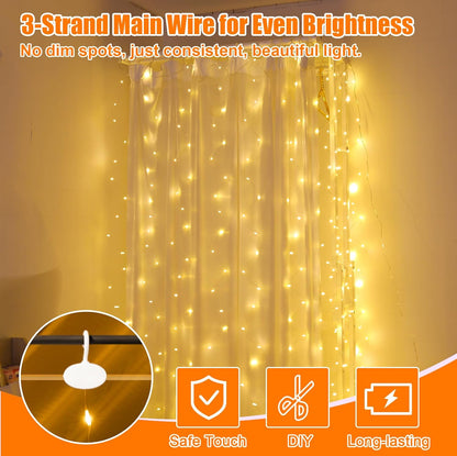 Skiennix 600LED Curtain Lights - 19.6ft x 9.8ft Fairy String Lights with 24 Hooks | 8 Modes for Wedding, Party, Xmas Decor