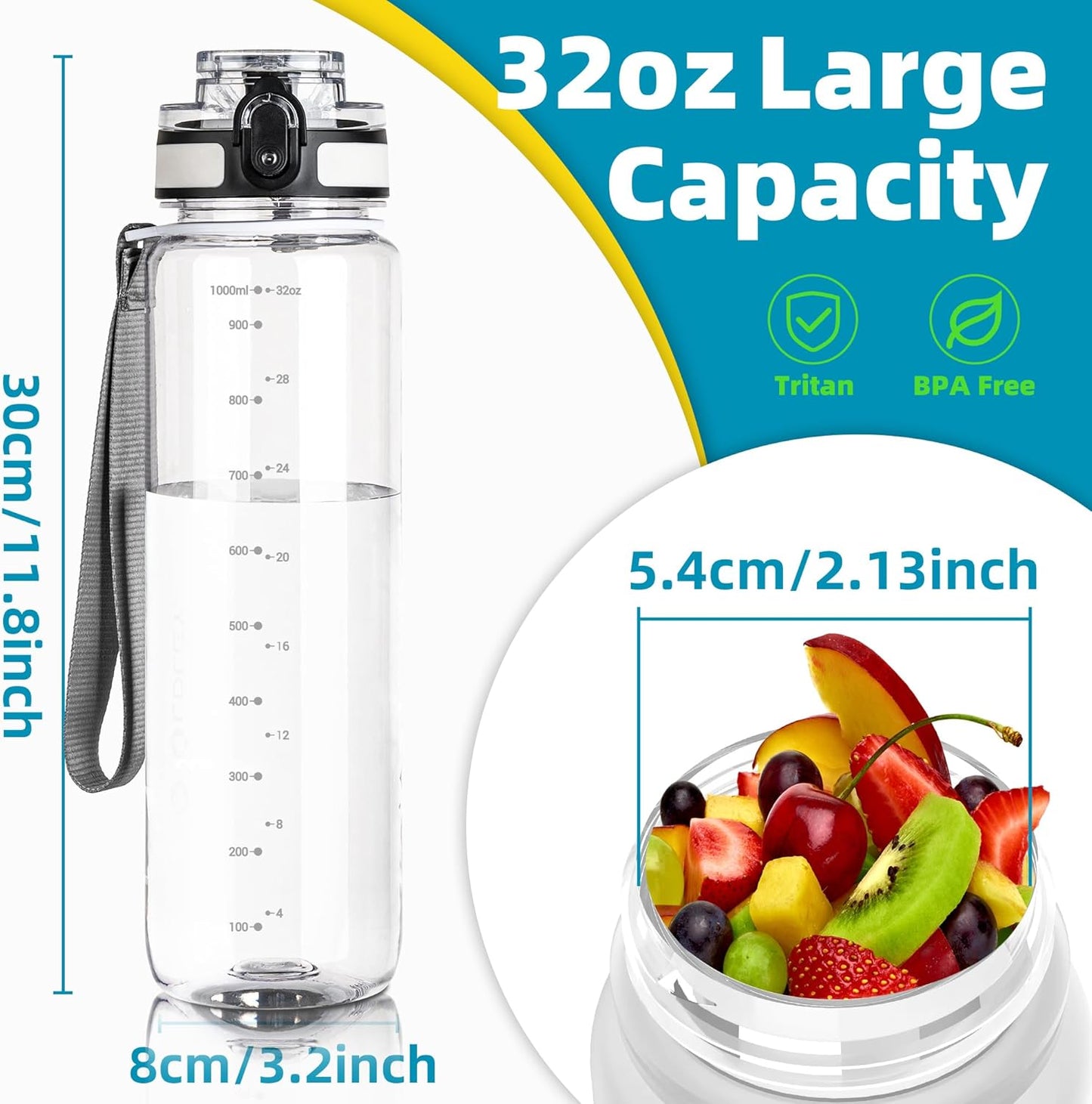 OLDLEY 32 oz Motivational Water Bottle - Leakproof & BPA-Free with Time Marker | Ideal for Gym, School & Travel
