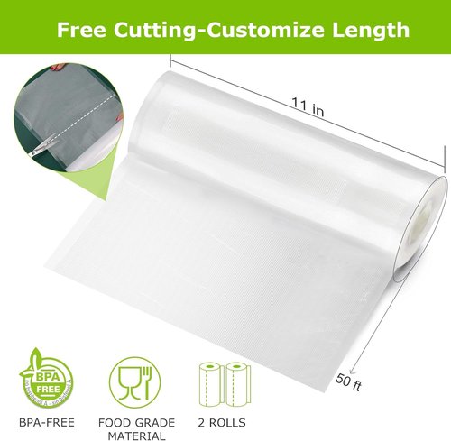 Bonsenkitchen Vacuum Sealer Bags - Heavy-Duty 11" x 50 ft Rolls | BPA-Free for Food Storage & Sous Vide Cooking