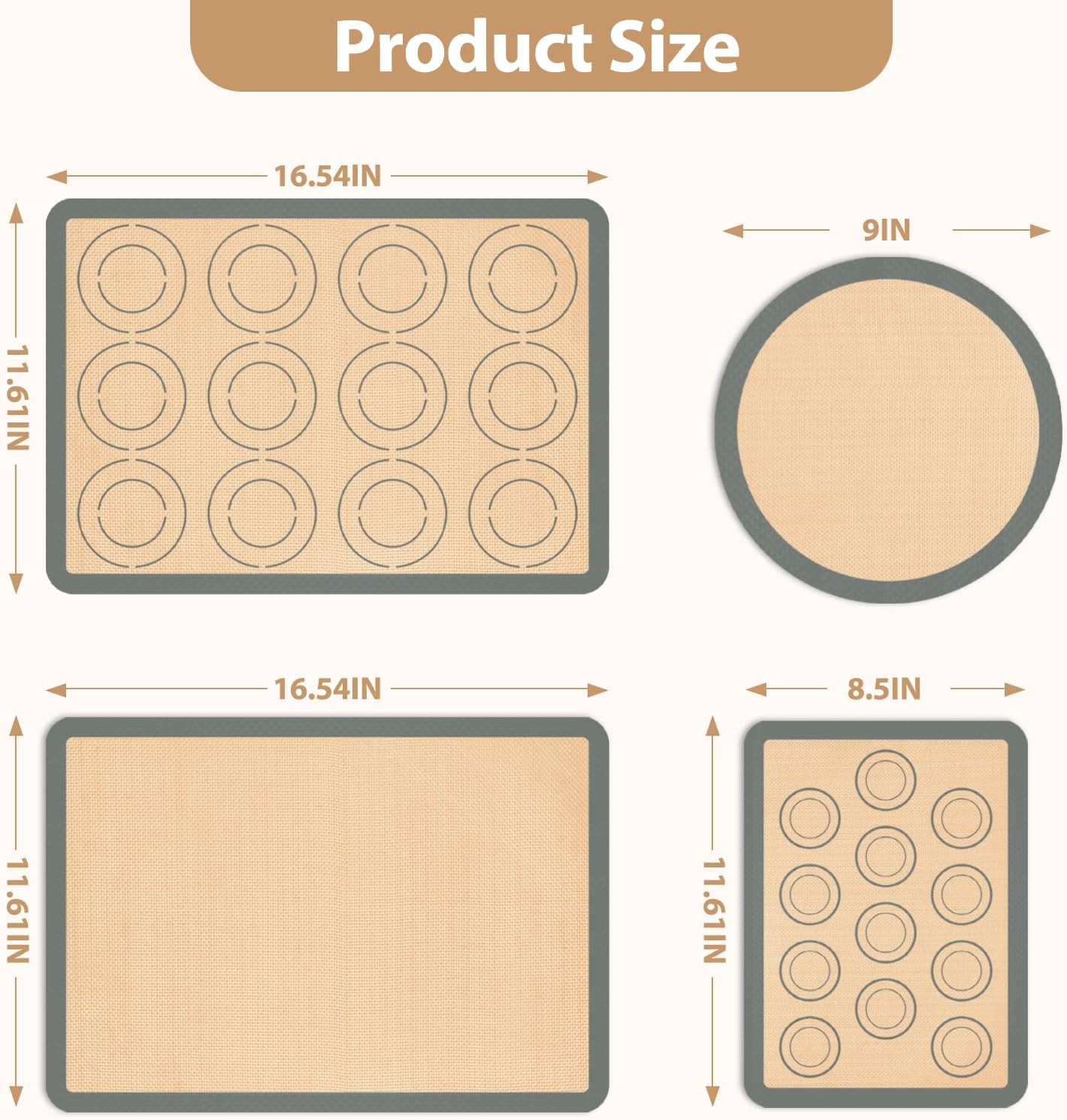 Skiennix Silicone Baking Mat Set - Nonstick Reusable Pastry & Pizza Mats | 6-Piece Baking Supplies