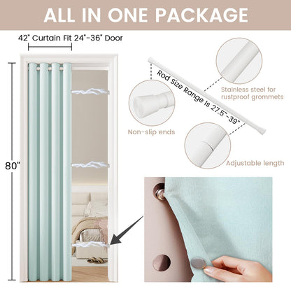 Vatge Closet Curtain for Open Closet, Blue Doorway Curtains with Rod and Magnetic Closure, 80 Inch Drape for Room Divider/Laundry Door/Kitchen Door, W42 x L80, 1 Panel, Aqua