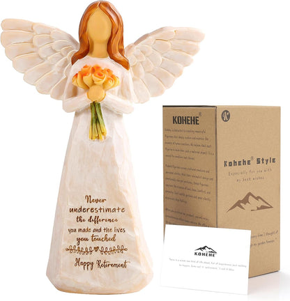 Retirement Gift for Woman, Happy Retirement Gift for Woman, 5.5” Angel Figurine for Retirement Party Decorations, Retired Gifts for Coworkers Friends