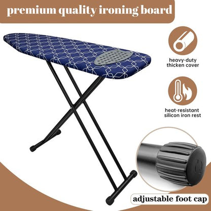 Deegureet Classic Ironing Board, Compact and Space Saver,Size 43 x 13 Ironing Board, Extra Wide Ironing Area with Extra Thick Heavy Duty Padded, Stable Structure,Easy to Fold Blue Geometry